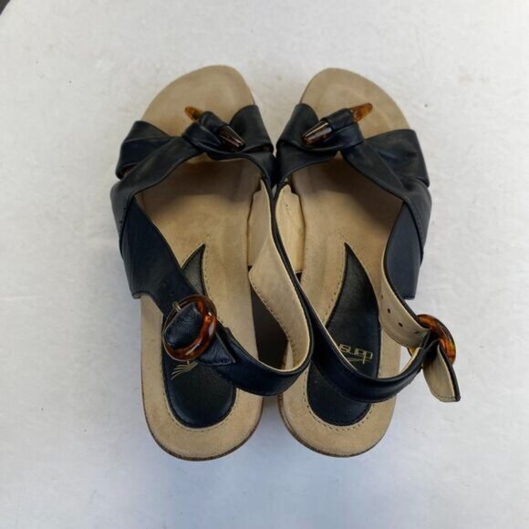 Dansko Sandals Womens Size 37 Black Leather Comfort Strappy Wedge Heels Strappy - Picture 14 of 14